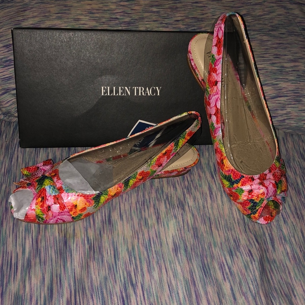 Ellen Tracy EMELY red/floral sling back flats